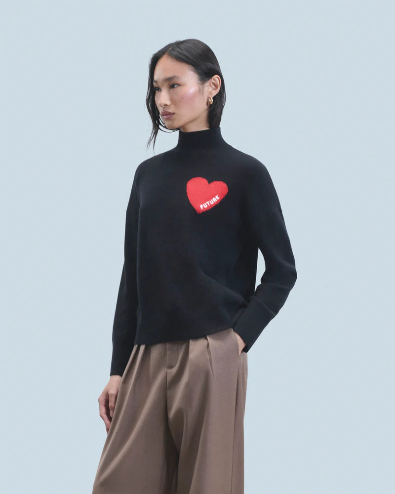 Pull Col Montant Noir Cœur