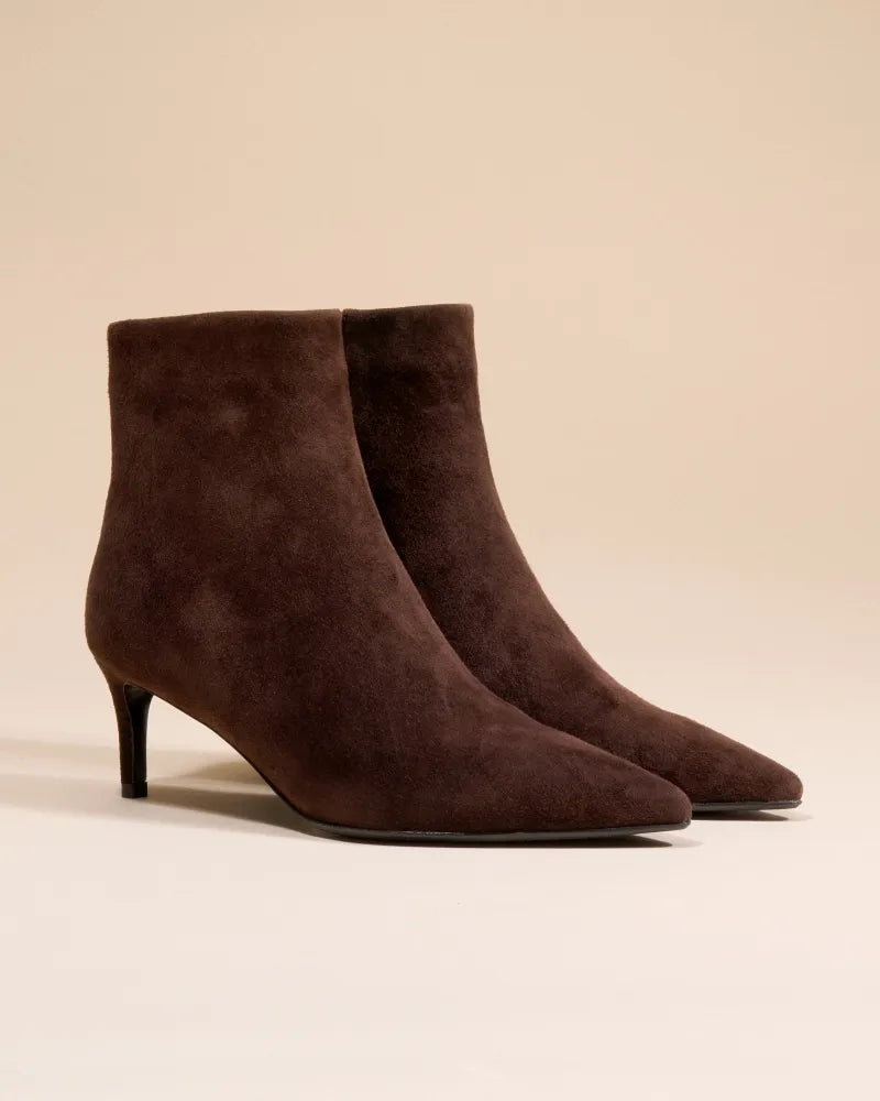 Bottines à Talon et bout pointu Noura Low Chocolate Suede