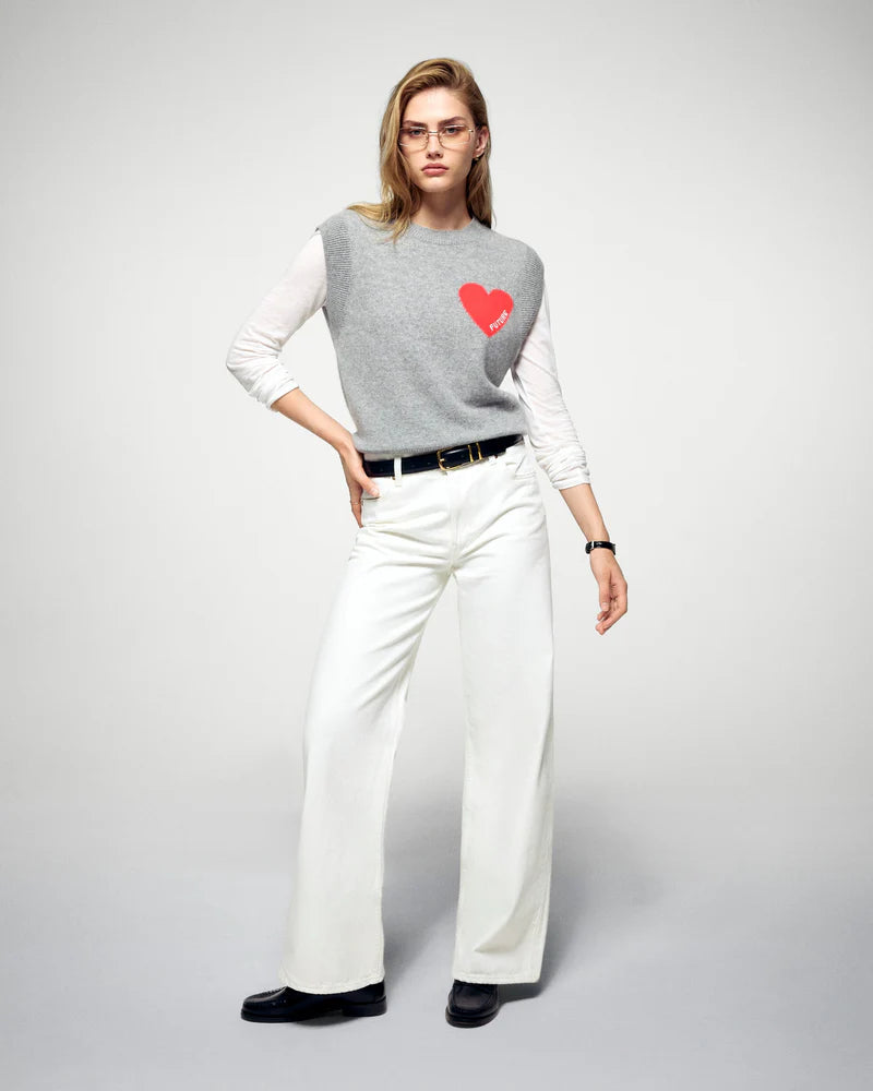 Pull Sans Manches Gris Chiné Cœur