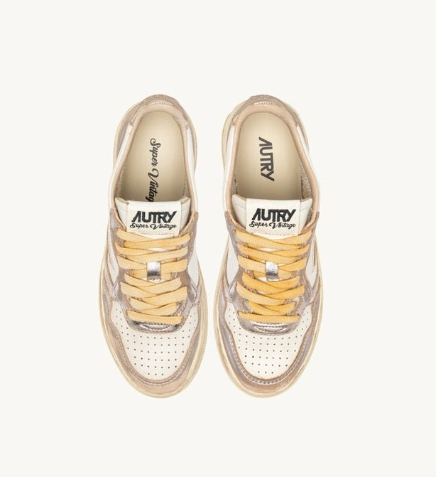 MT10 Baskets Medalist Low Super Vintage En Cuir Argent Et Platine