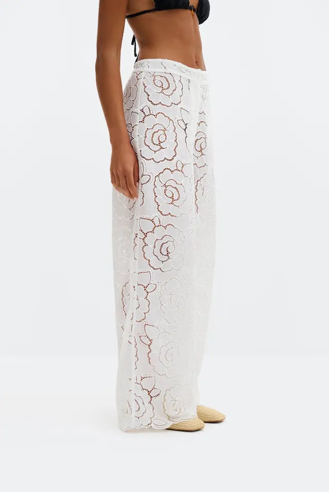 Stacey Wide Lace Pants White