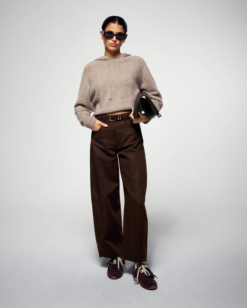 Pull Hoodie Femme Taupe Chiné