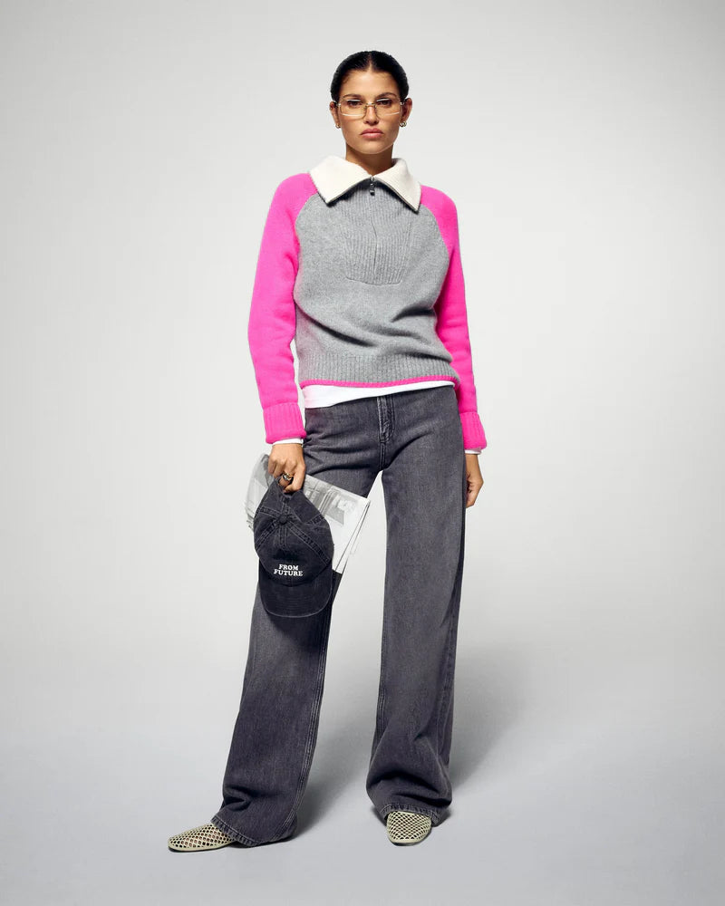 Pull Col Camionneur Rose Gris