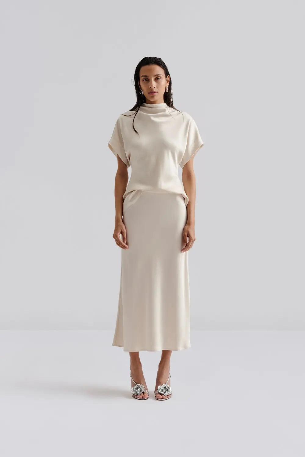 Jupe Aubree Satin Midi Vanilla