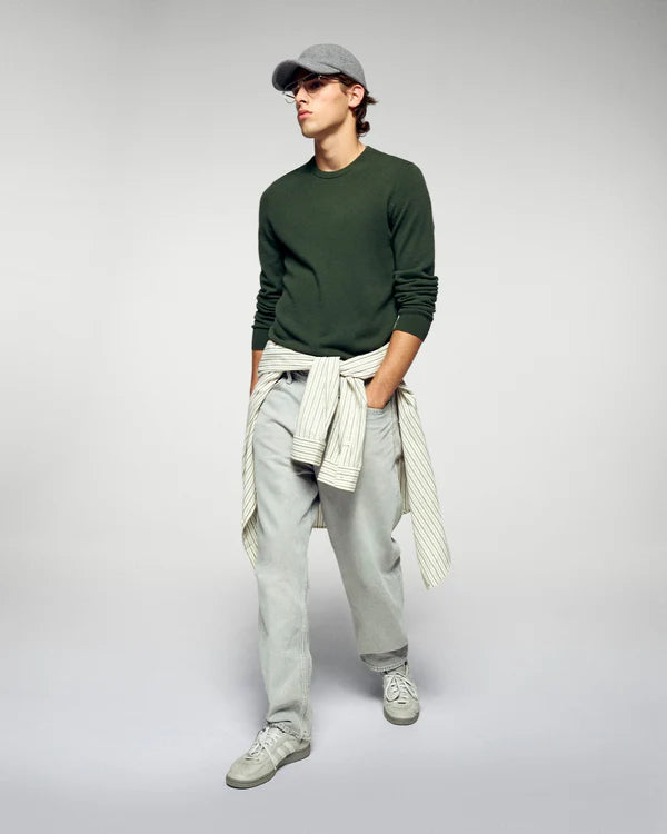 Pull Col Rond Kaki Homme