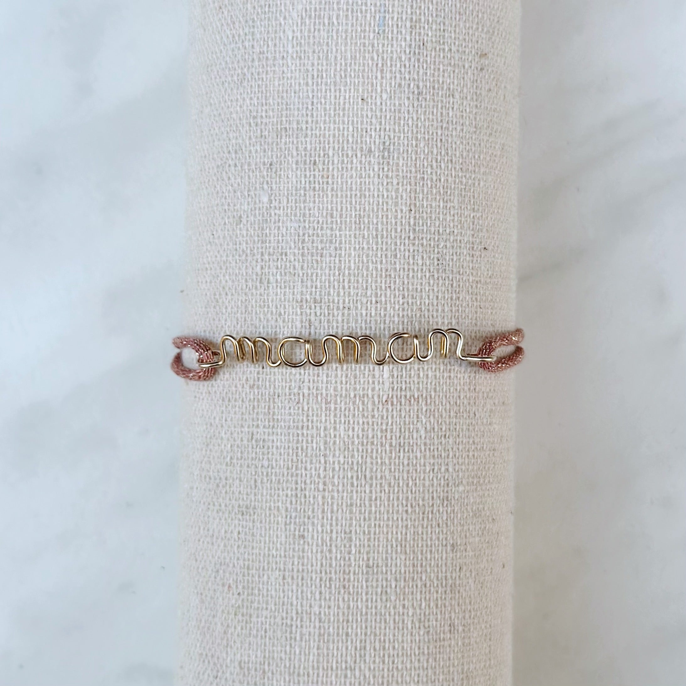 Bracelet « Maman » Cordon Lurex Rose Bubblegum