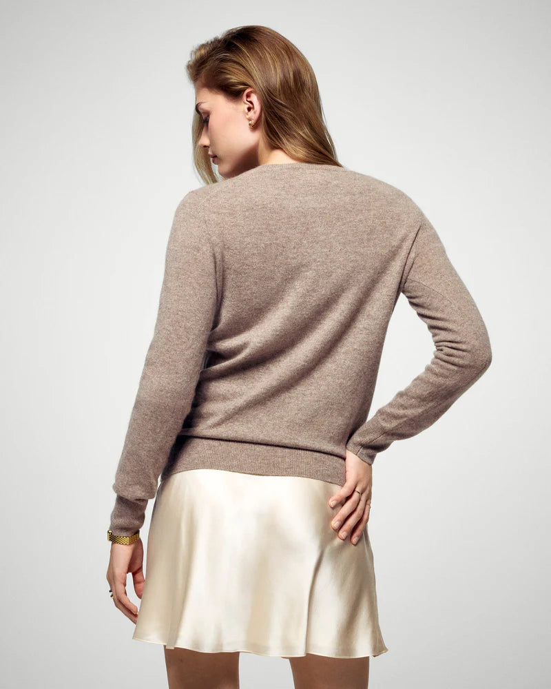 Pull Col Rond Femme Taupe Chiné