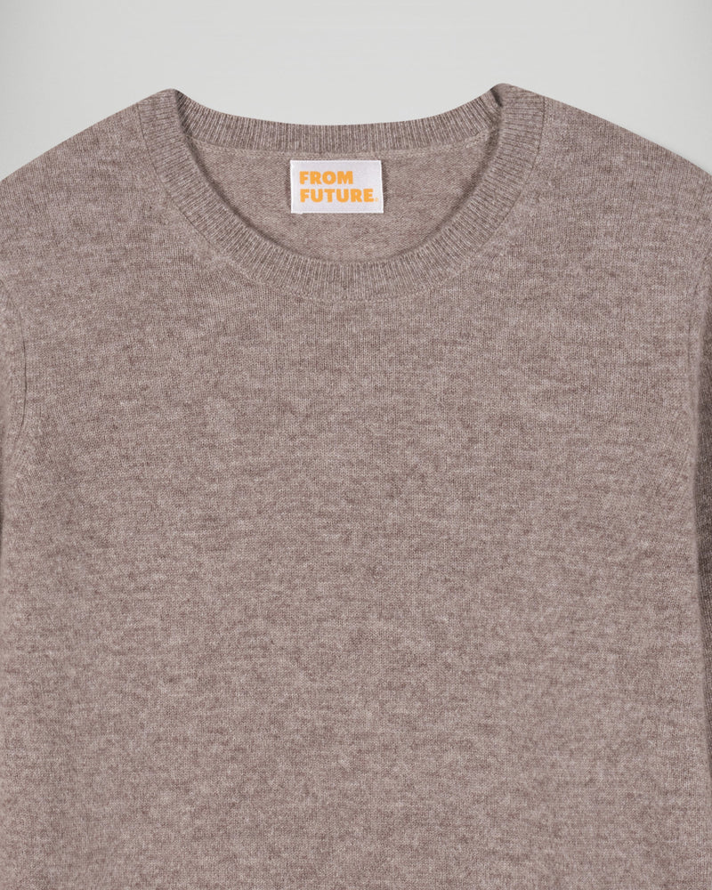 Pull Col Rond Femme Taupe Chiné