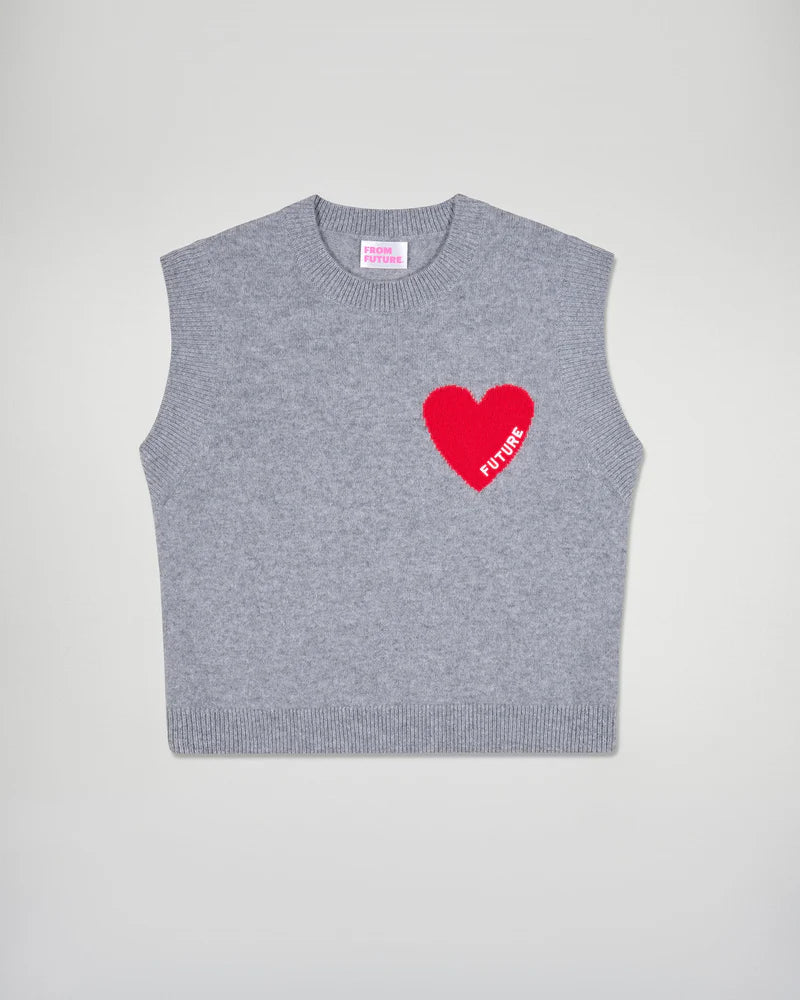 Pull Sans Manches Gris Chiné Cœur