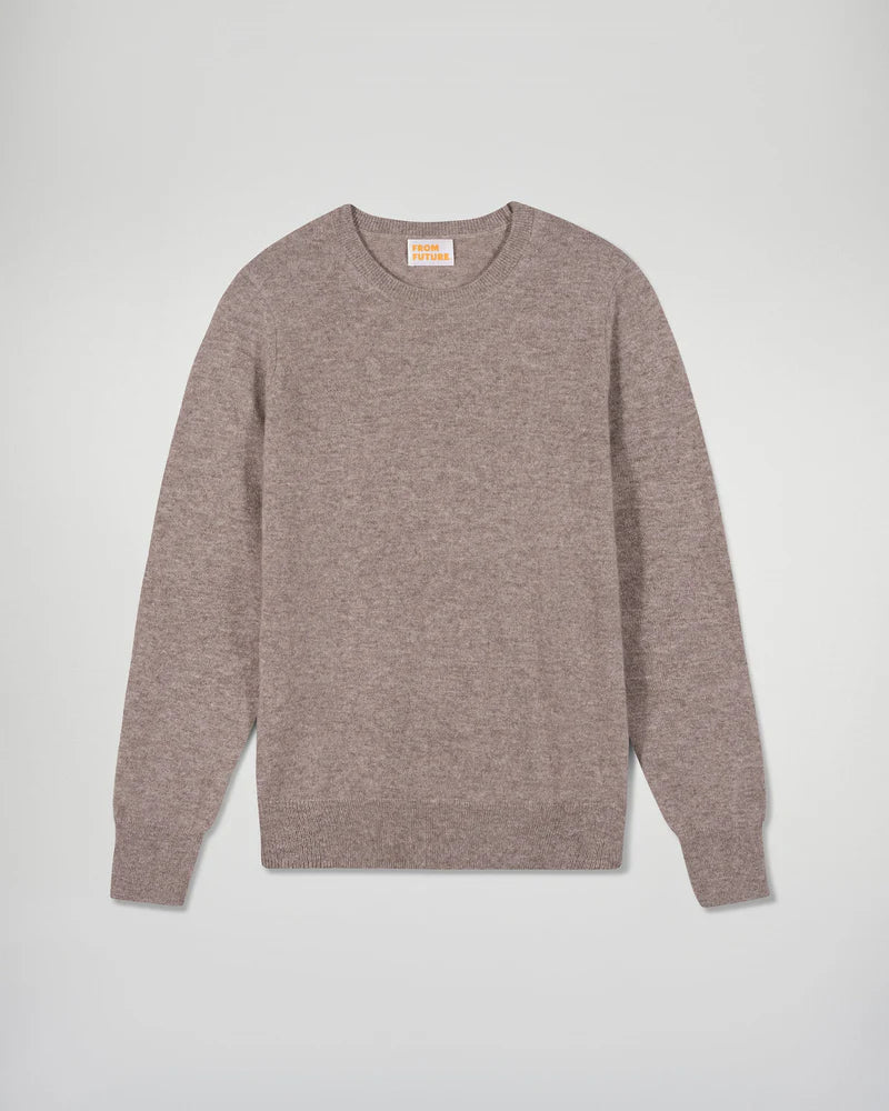 Pull Col Rond Femme Taupe Chiné
