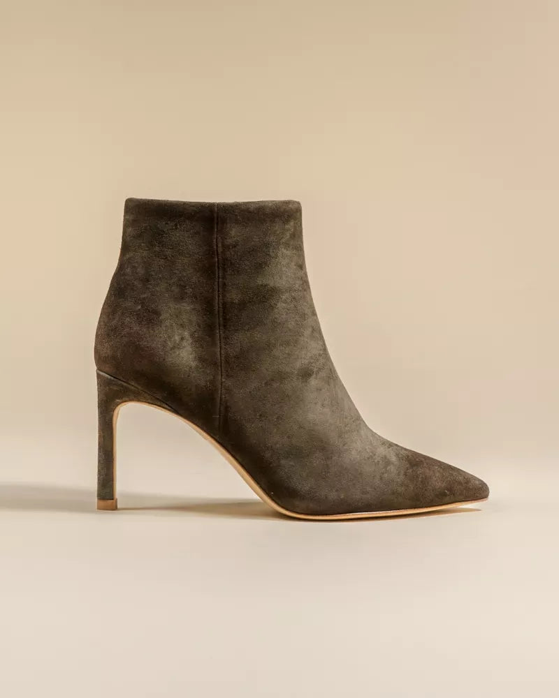 Bottines à talon et bout pointu Noura Kaki Suede
