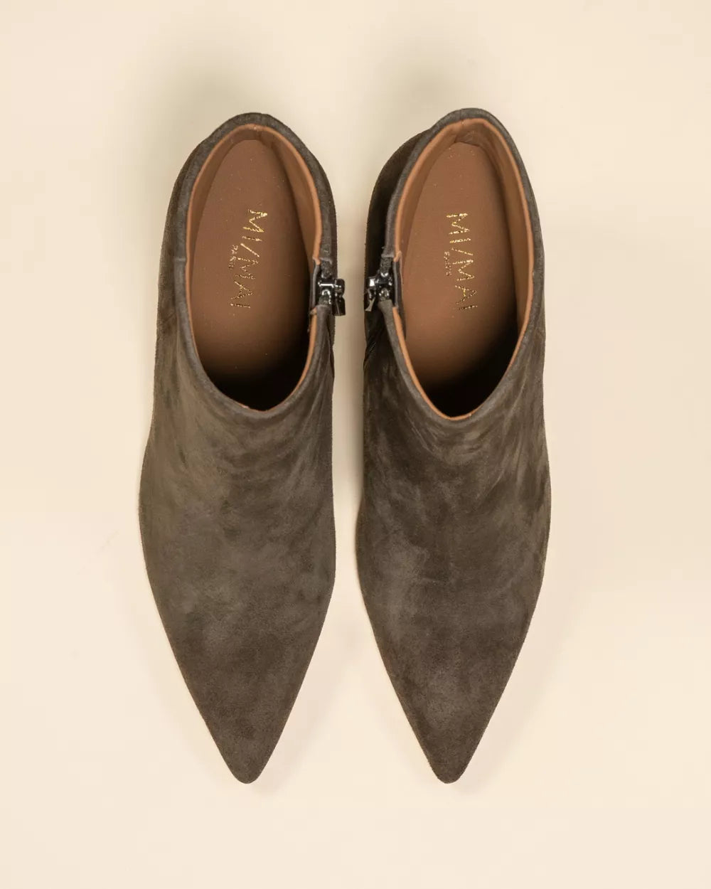 Bottines à talon et bout pointu Noura Kaki Suede