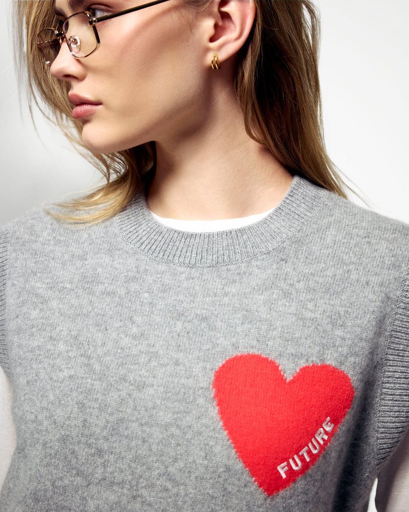 Pull Sans Manches Gris Chiné Cœur