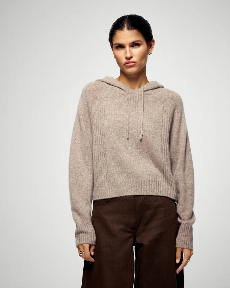 Pull Hoodie Femme Taupe Chiné