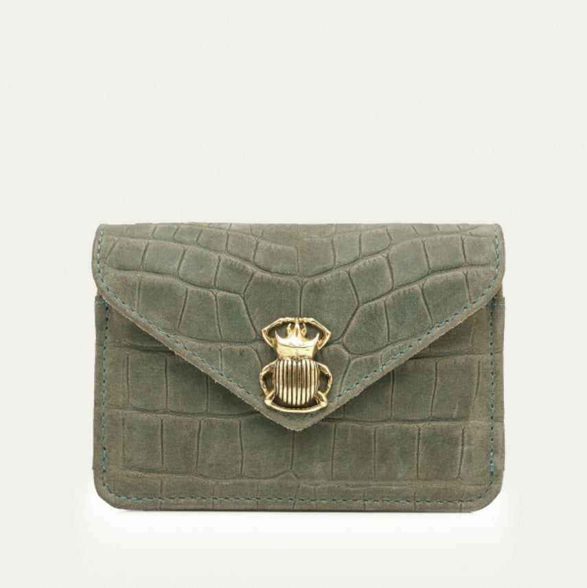 Porte Cartes Cuir Embossé Croco Alex Gris Perle