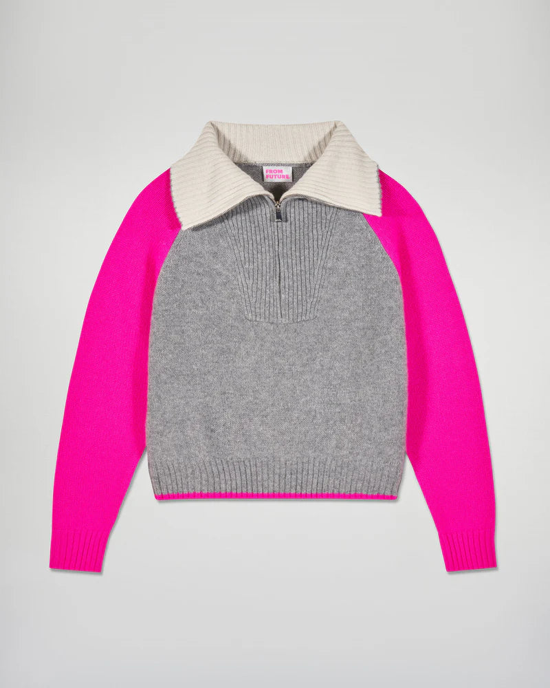 Pull Col Camionneur Rose Gris