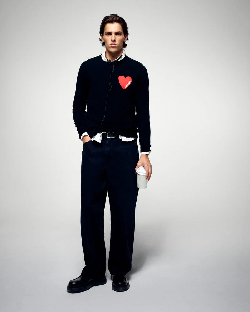 Pull Col Rond Noir Cœur  Homme