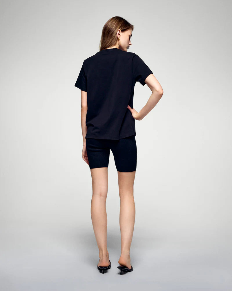 T-shirt Femme Col Rond Manches Courtes Cœur Noir