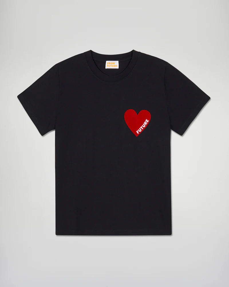 T-shirt Femme Col Rond Manches Courtes Cœur Noir