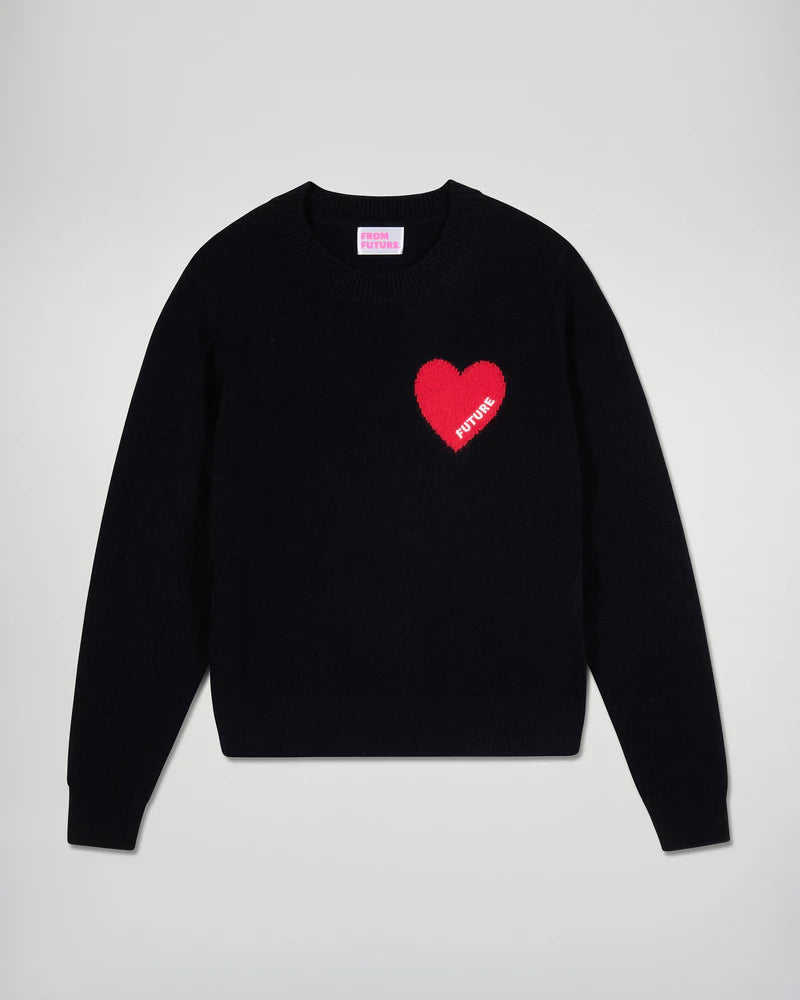 Pull Col Rond Noir Cœur
