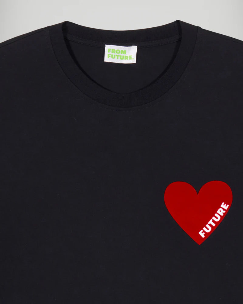 T-shirt Homme Col Rond Manches Courtes Cœur Noir