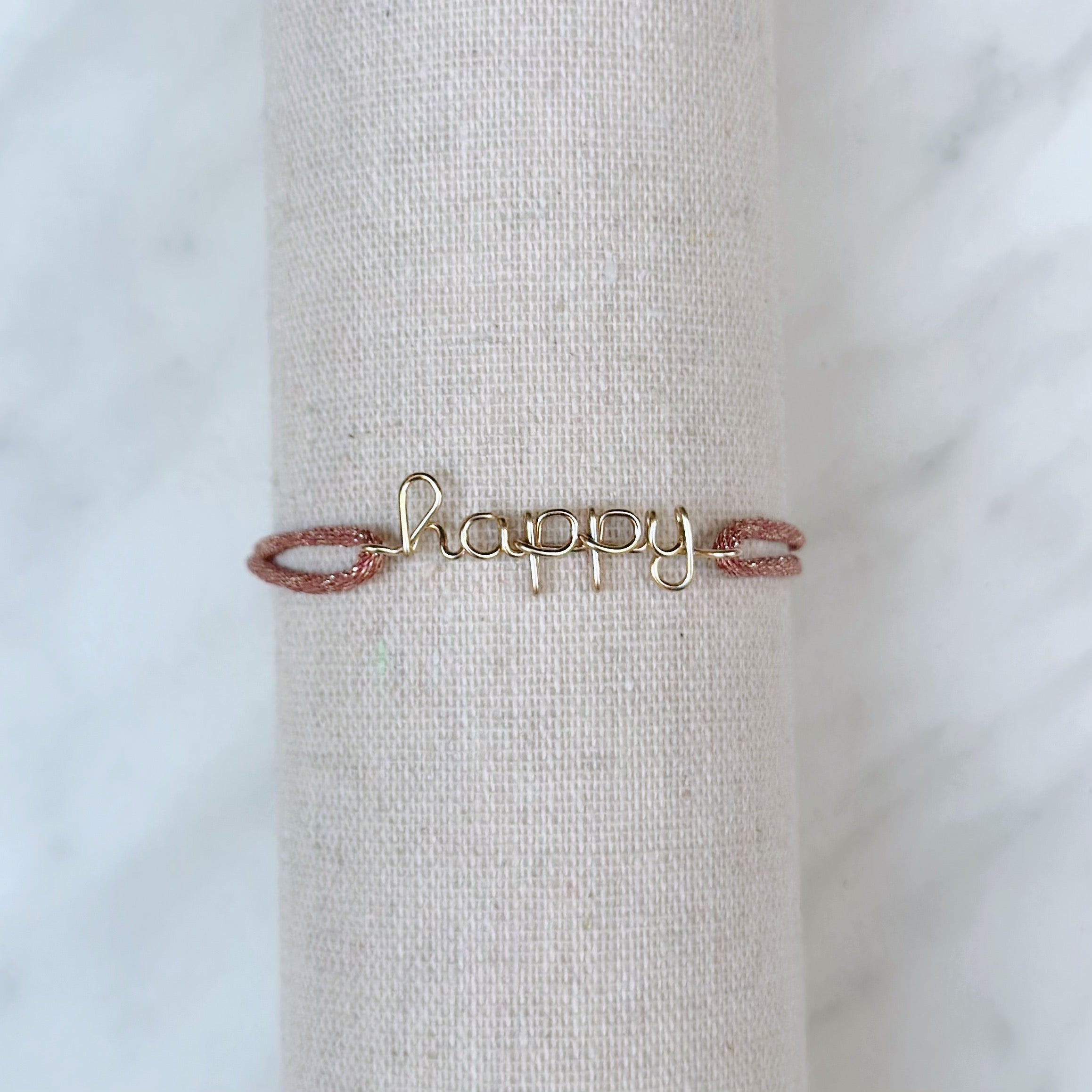 Bracelet « Happy » Cordon Lurex Rose Bubblegum