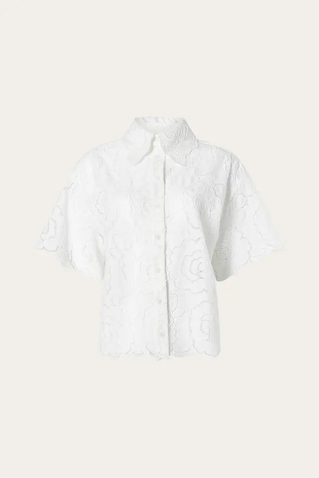 Claudia Short Sleeve Lace Shirt White