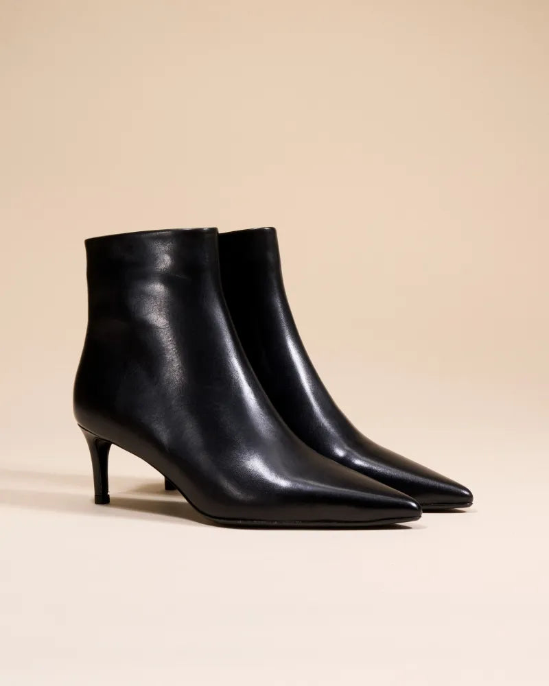 Bottines à talon et bout pointu Noura Low Black Calf
