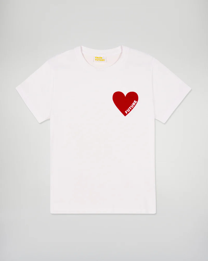 T-shirt Femme Col Rond Manches Courtes Cœur Blanc