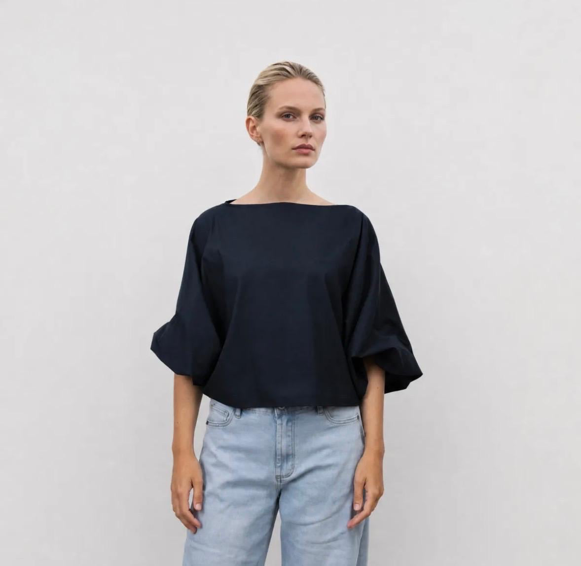 Top crop ballon Bleu Marine TDM28126