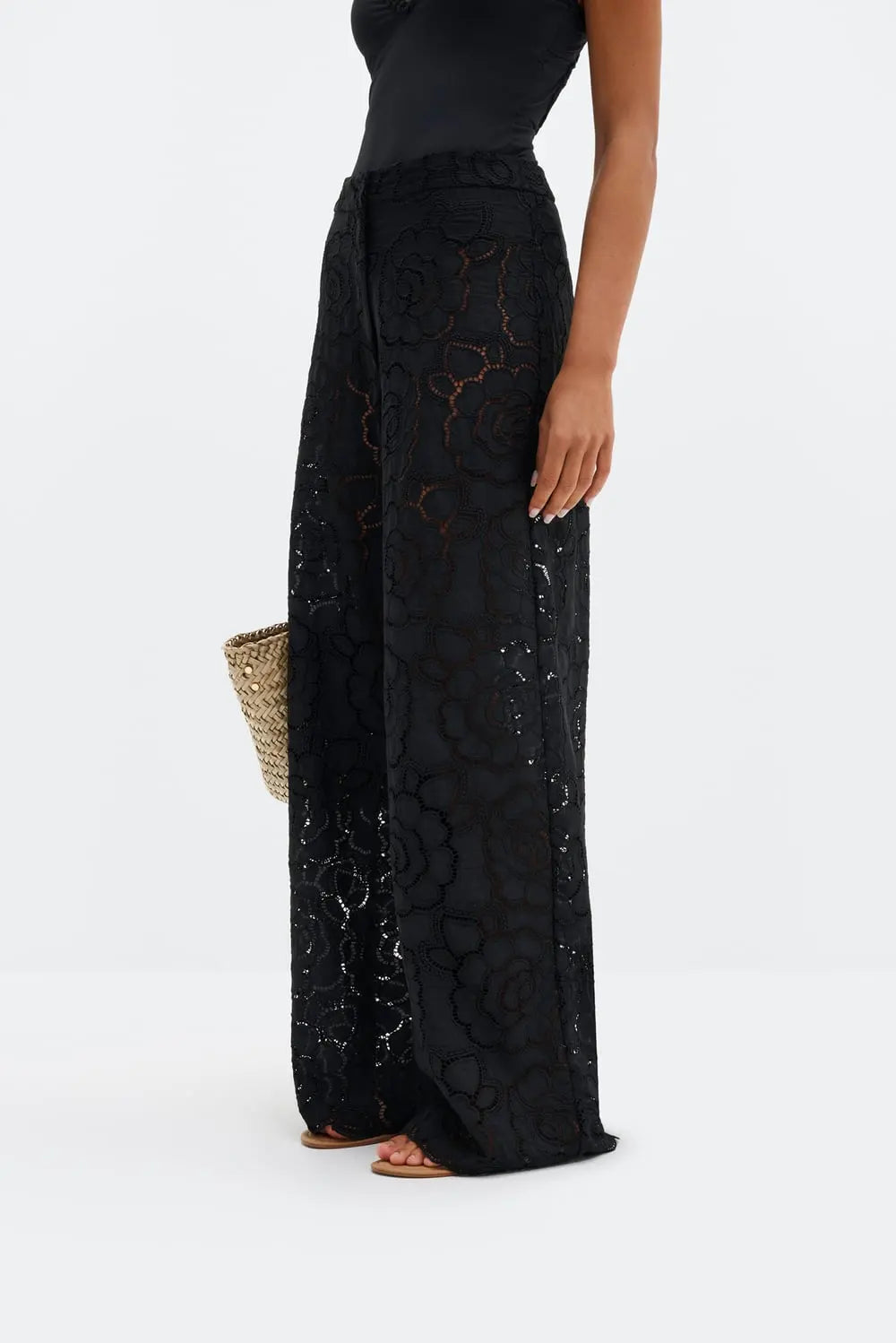 Stacey Wide Lace Pants Black