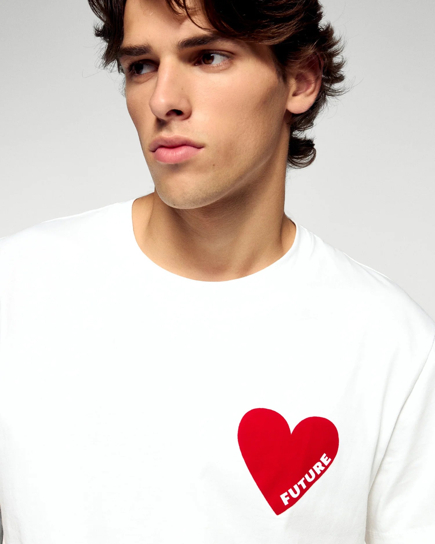 T-shirt Homme Col Rond Manches Courtes Cœur Blanc