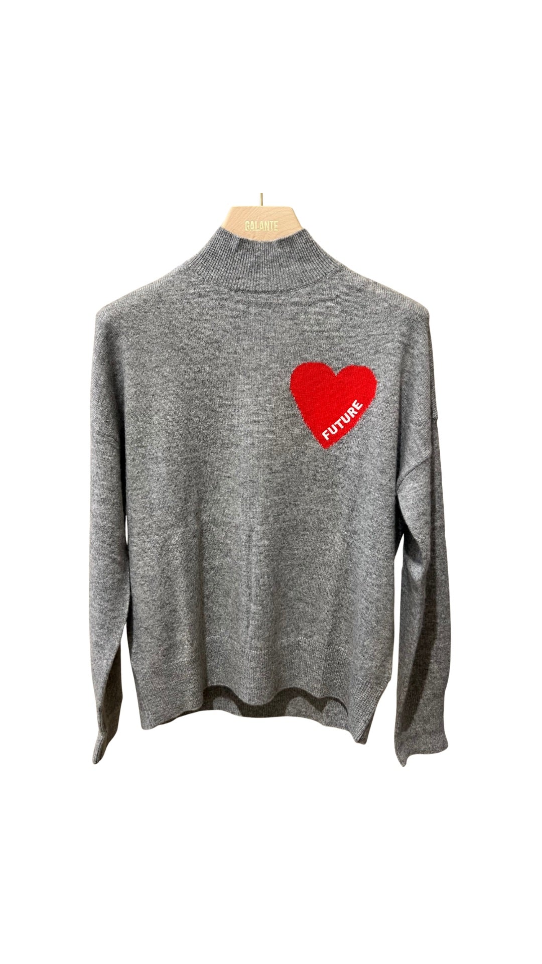 Pull Col Montant Gris Chiné Cœur