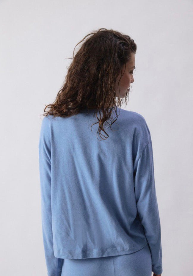Tee Shirt Ypawood 02B Manche Longue Bleu Chiné