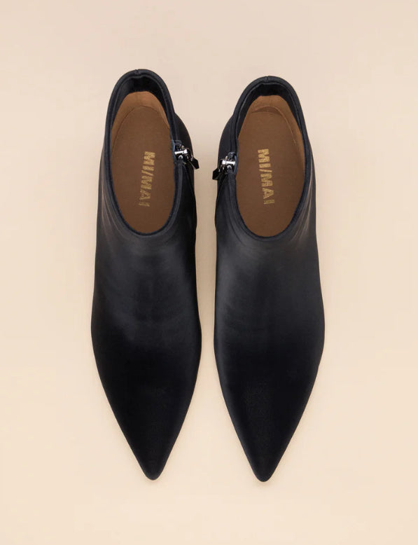 Bottines à talon et bout pointu Noura Low Black Suede