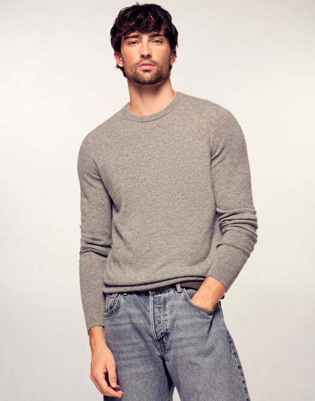 Pull Homme en Cachemire Col Rond Gris Chiné Foncé