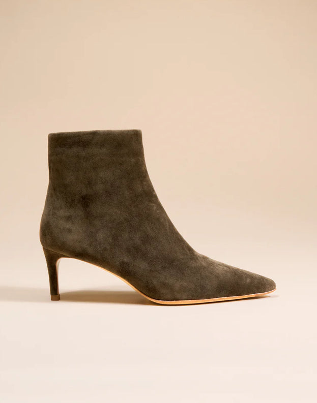 Bottines à Talon et bout pointu Noura Low Khaki Suede