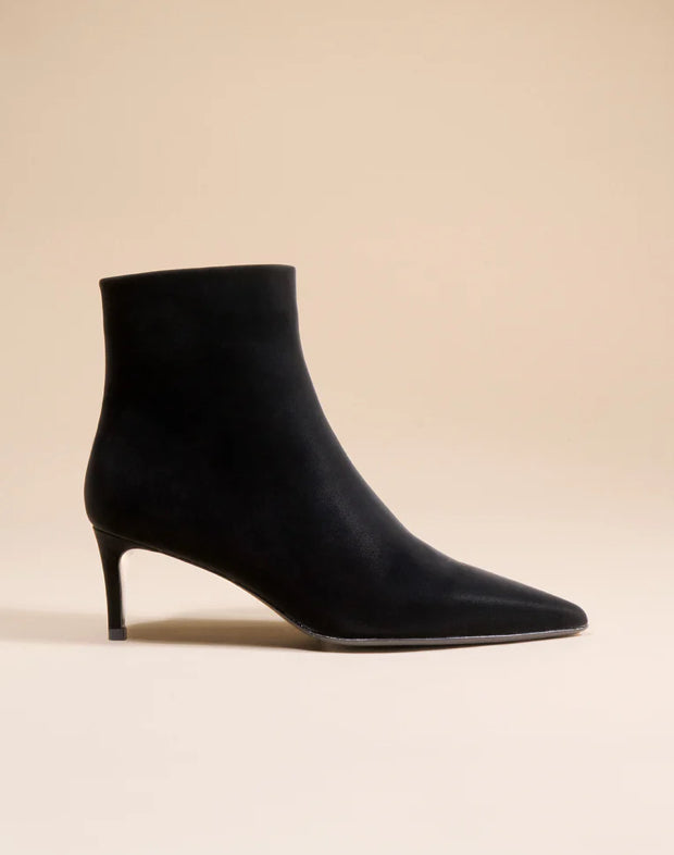Bottines à talon et bout pointu Noura Low Black Suede