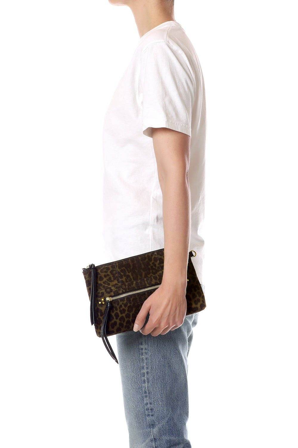 Pochette Lucky Clutch Croûte Leopard Kaki