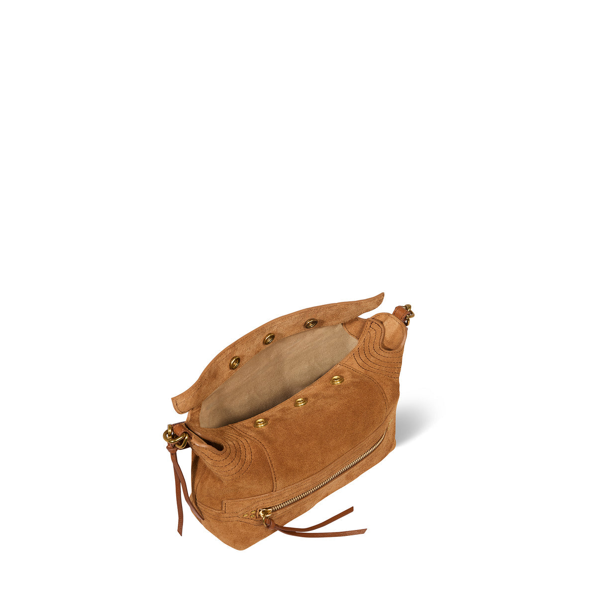 Sac Lucky Hobo Small en croûte Velours Caramel