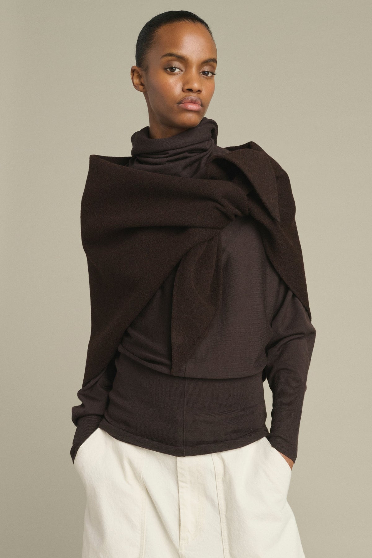 Foulard Triangle Jamelia En Laine Marron