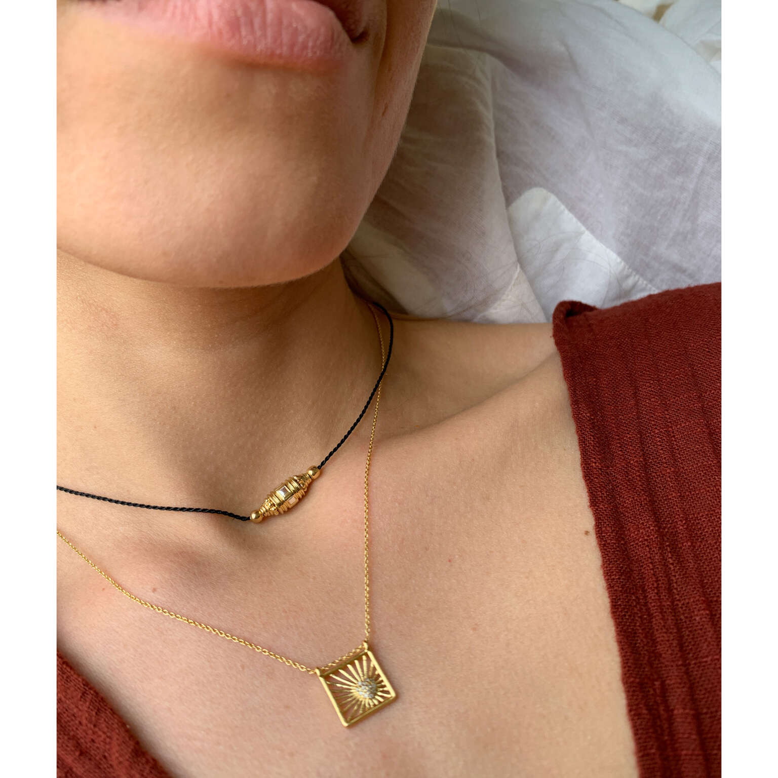 Collier Rakhi 2 Argent Fil Noir