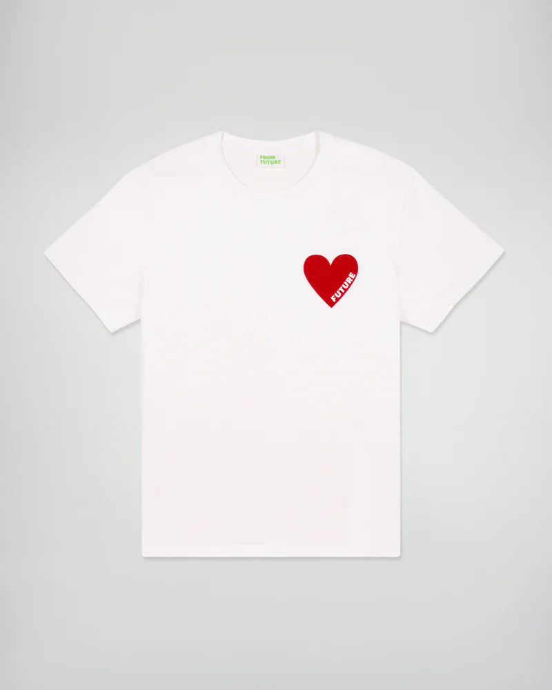 T-shirt Homme Col Rond Manches Courtes Cœur Blanc