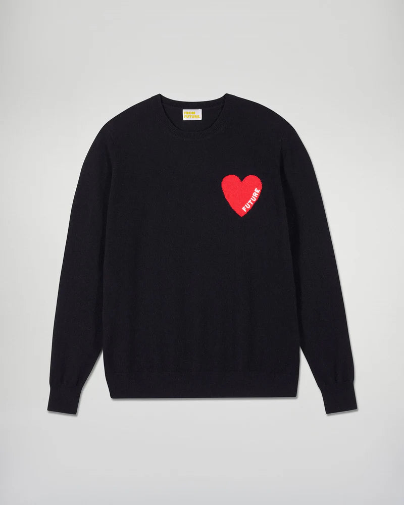 Pull Col Rond Noir Cœur  Homme