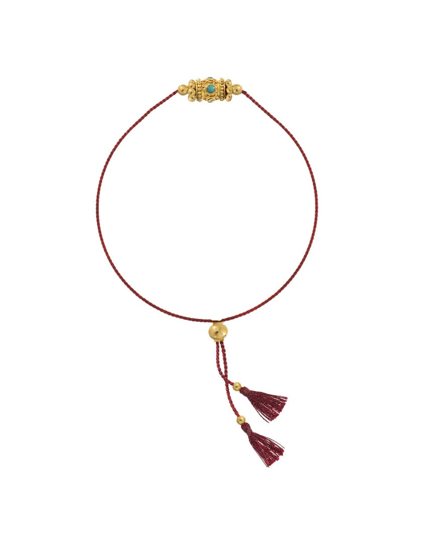 Bracelet pierre turquoise fil rouge