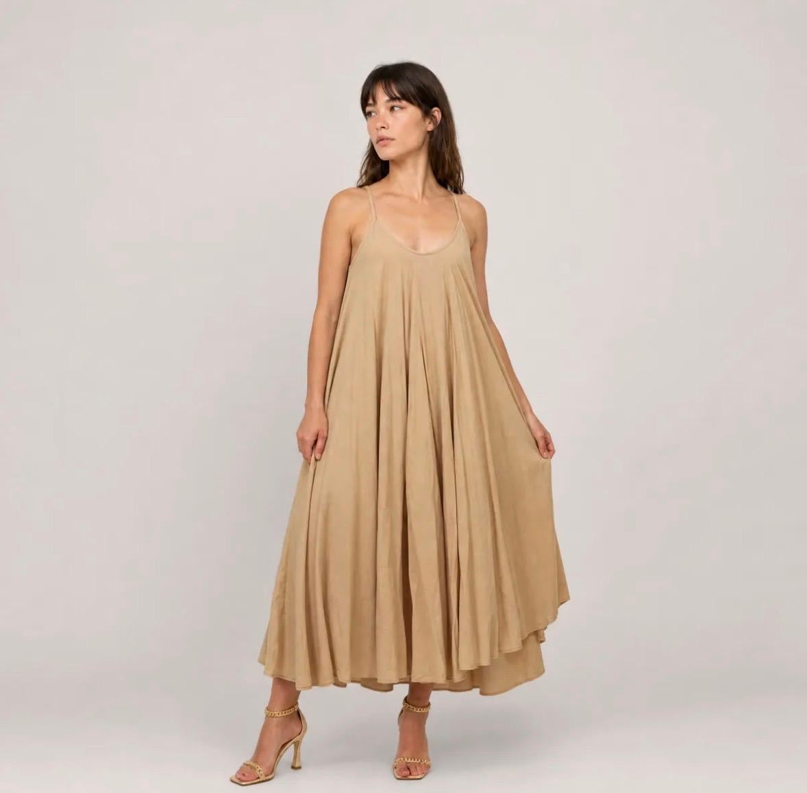 Robe Longue Bretelles Camel DB15317