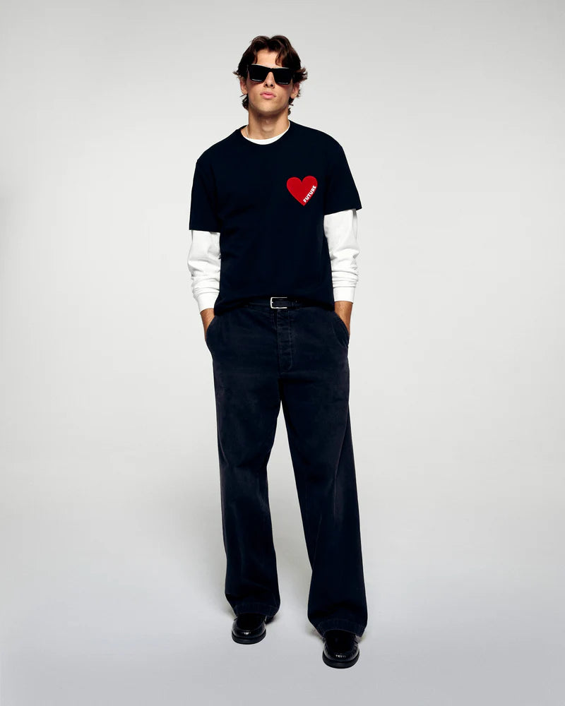 T-shirt Homme Col Rond Manches Courtes Cœur Noir