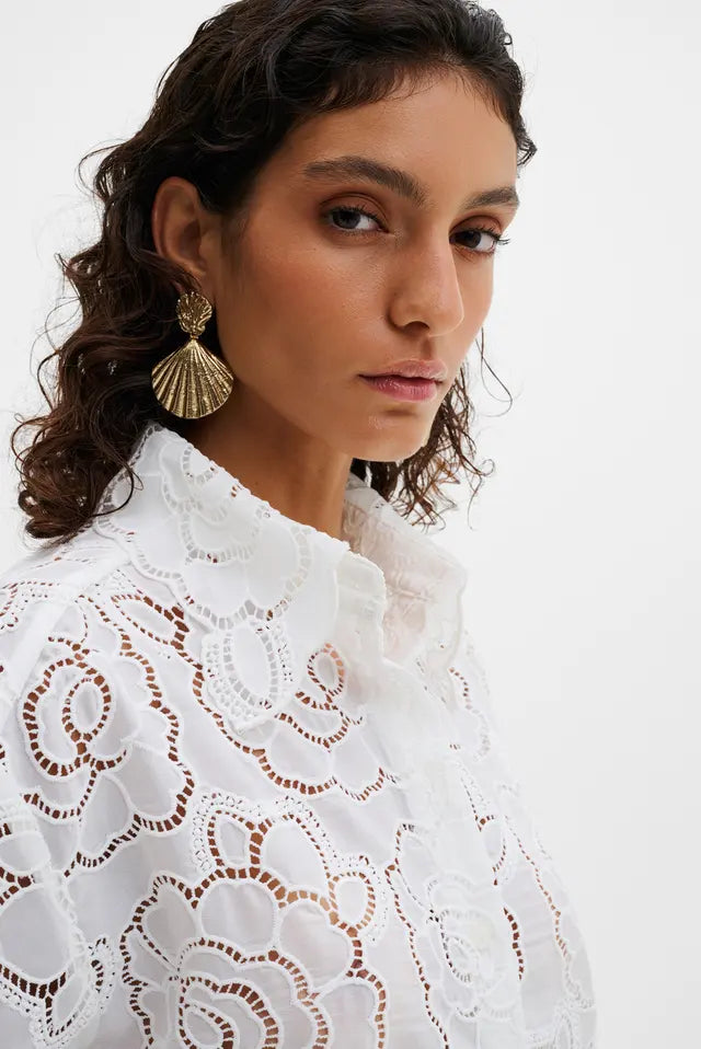 Claudia Short Sleeve Lace Shirt White
