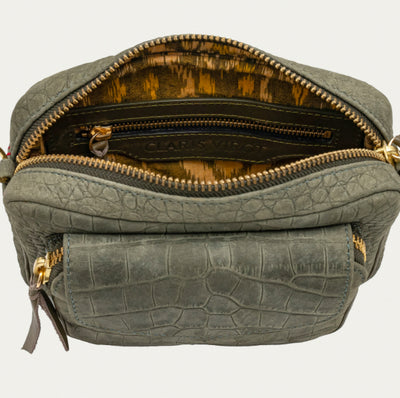 Sac Cuir Charly Embossé Croco Gris Perle