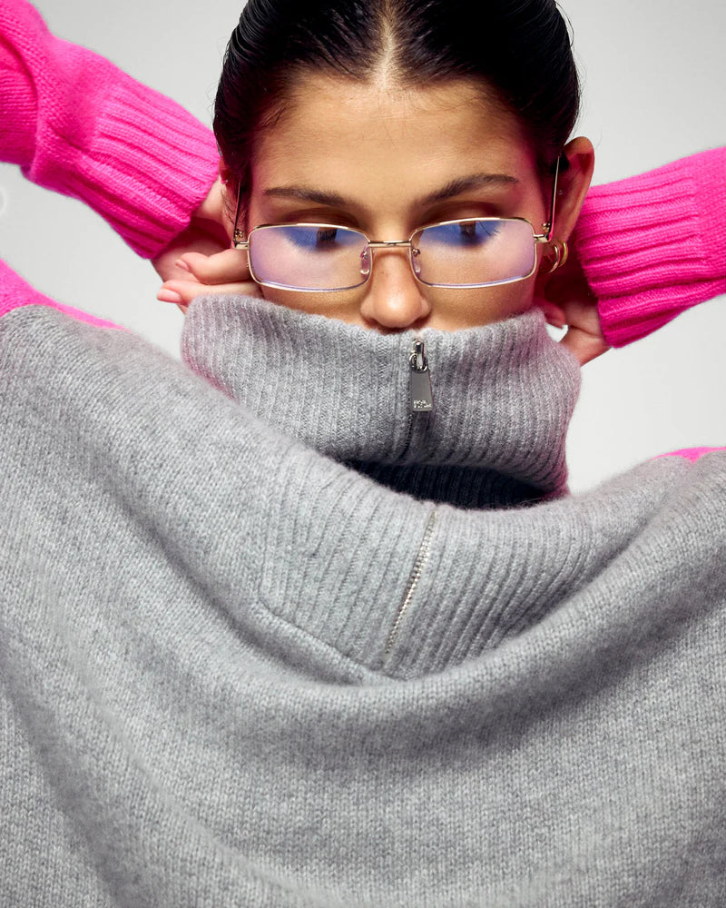 Pull Col Camionneur Rose Gris